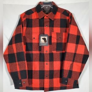 NWT FILSON MACKINAW RED BUFFALO PLAID WOOL JAC SHIRT  SNAP MENS MEDIUM MSRP $425